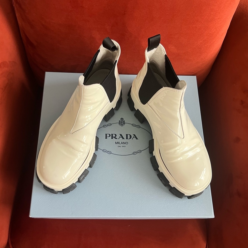 Prada Black and White Combat Boots Sleek Design